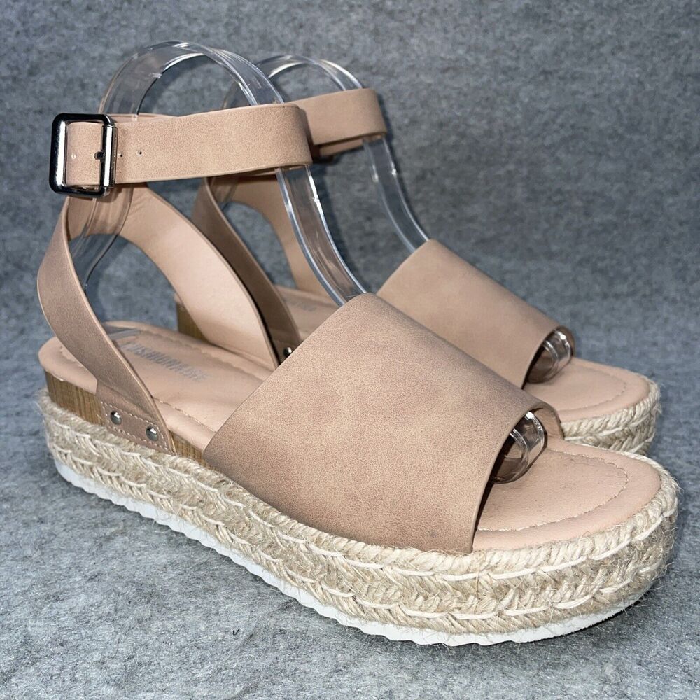 Platform Espadrille Sandals in Nude with Ankle Buckle